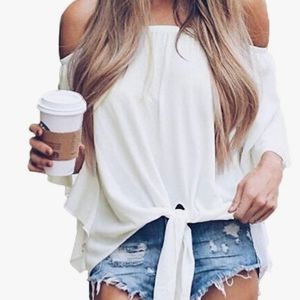 Off the Shoulder Tie Front Blouse